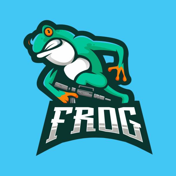 frog gaming logo Frog mascot logo design. Illustration of a war frog carrying a weapon for gaming angry frog mascot stock illustrations