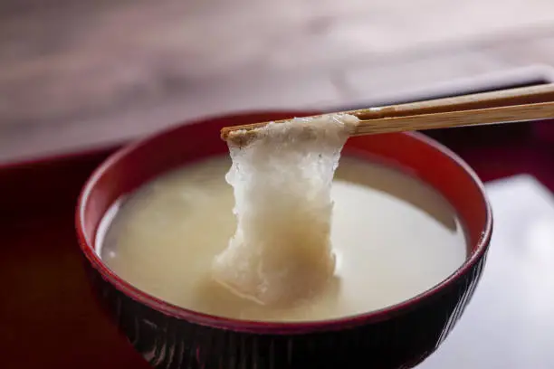 A soup with mochi that can be eaten during the Japanese New Year.