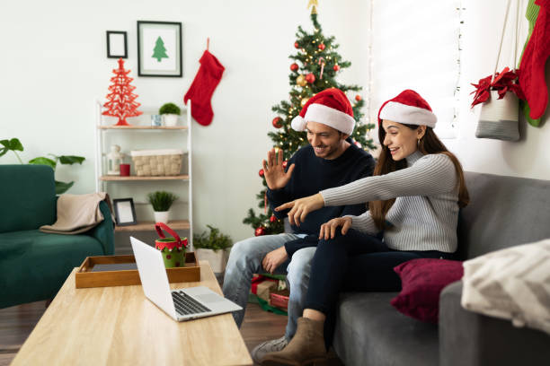 istock Couple doing a video call on Christmas 1281738577