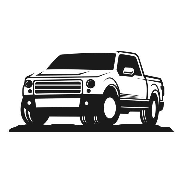 car pick up silhouette vector illustration. good for automotive, delivery or transportation industry. simple with dark grey color car pick up silhouette vector illustration. good for automotive, delivery or transportation industry. simple with dark grey color truck stock illustrations