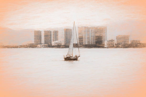 A Sailboat is Sailing in the Harbor With a City Skyline Filled With Hotels in the Background