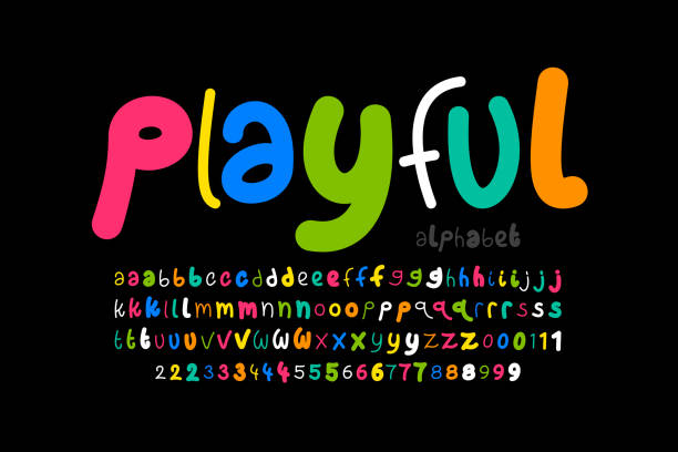 Playful style font Playful style font design, three weights alphabet, letters and numbers vector illustration playful font stock illustrations