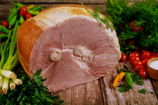 istock Whole ham with radish, scallion, dill and salt. 1281743949