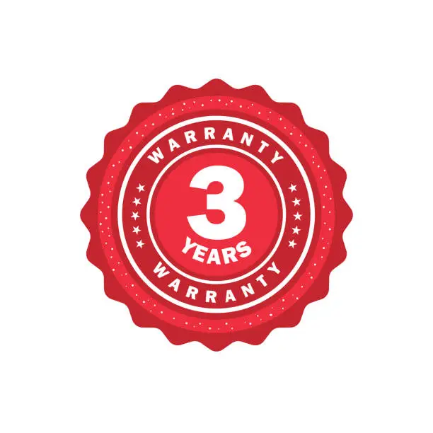 Vector illustration of 3 year warranty grunge stamp with Red band