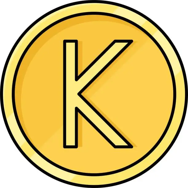 Vector illustration of Kyat Kina or Kwacha coin, currency of many countries