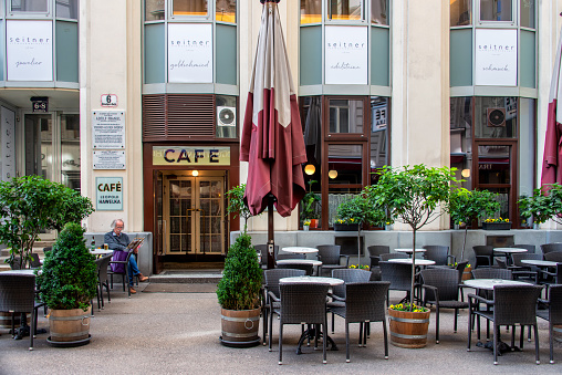 entrance to Cafe Hawelka, one of the oldest and charming coffee houses of vienna