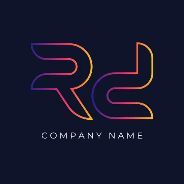 Vector illustration of Digital letter R icon symbol template in gradients style. blue, yellow, and orange color stock illustration