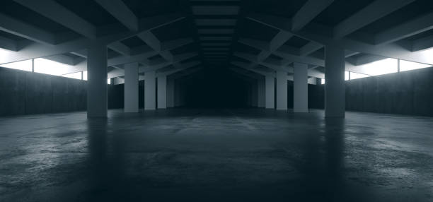 istock Spaceship Sci Fi Concrete Rough Cement Garage Tunnel Corridor Warehouse Showroom Underground Futuristic Modern Background 3D Rendering 1281758888