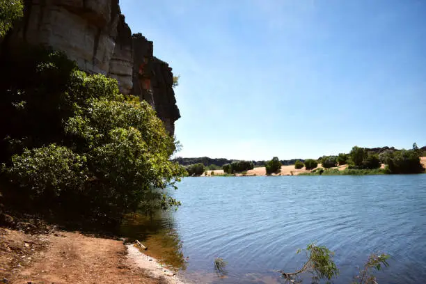 Geikie Gorges are located North of Fitzroy Crossing (Kimbely Region/Australia/WA). It is a National Park. This photo was taken along the Fitzroy River.