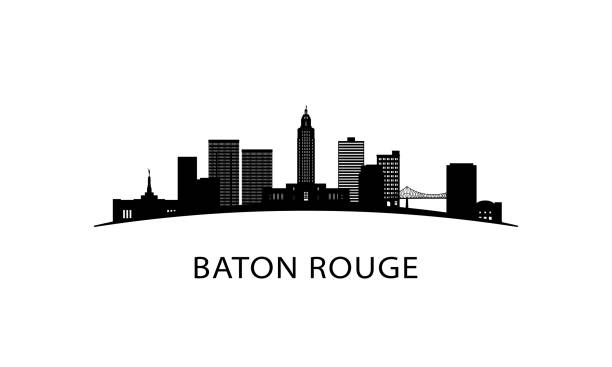 Baton Rouge city Louisiana skyline. Black cityscape isolated on white background. Vector banner. Baton Rouge city Louisiana skyline. Black cityscape isolated on white background. Vector banner. baton rouge stock illustrations
