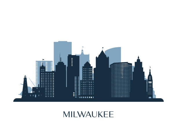 Milwaukee skyline, monochrome silhouette. Vector illustration. Milwaukee skyline, monochrome silhouette. Vector illustration. milwaukee wisconsin stock illustrations