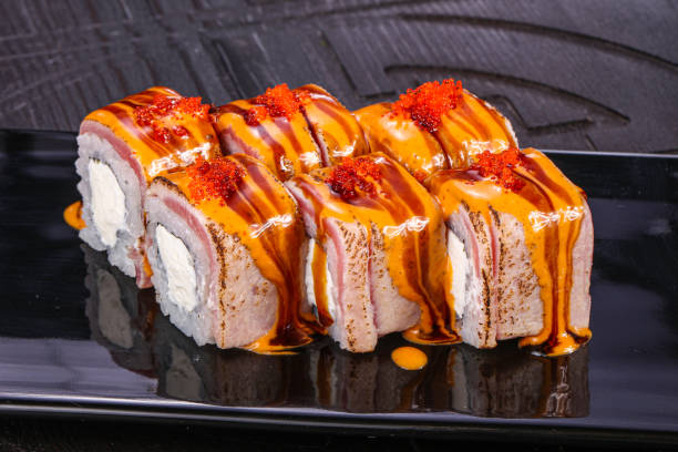istock Japanese traditional roll with salmon 1281760253