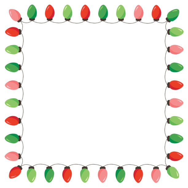 istock Vector Retro Colorful Holiday Christmas and New Year String Lights Isolated Square Frame on White Background 1281761075