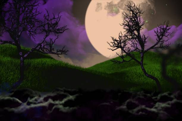 istock colorful cute dark night texture - selective focus jack-o-lantern concept - defocused background design template 3D illustration 1281761928