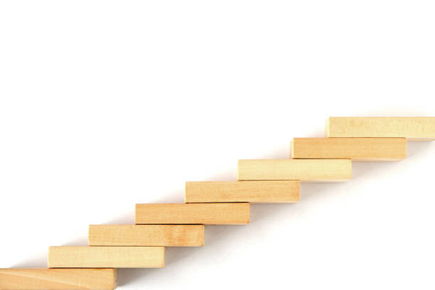 istock Steps are lined with wooden blocks on a white background. 1281763023