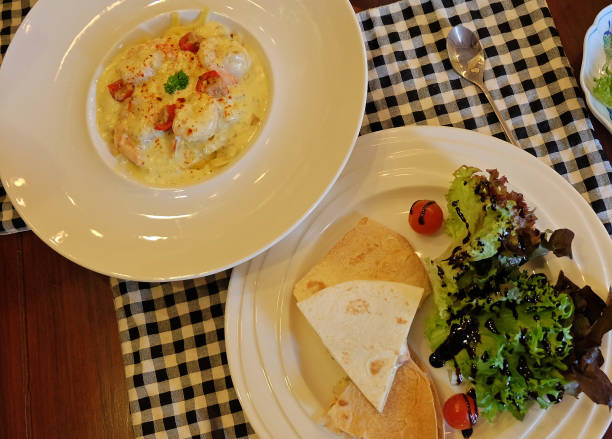 istock Carbonara pasta served with Tortilla bread 1281766393