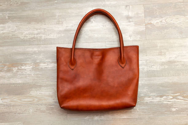 istock Handmade brown tote leather bag 1281767032