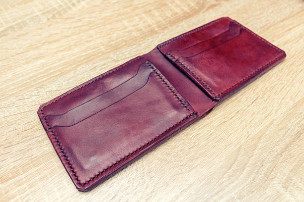 istock Handmade leather bifold natural full-grain leather wallet purse pouch 1281767040