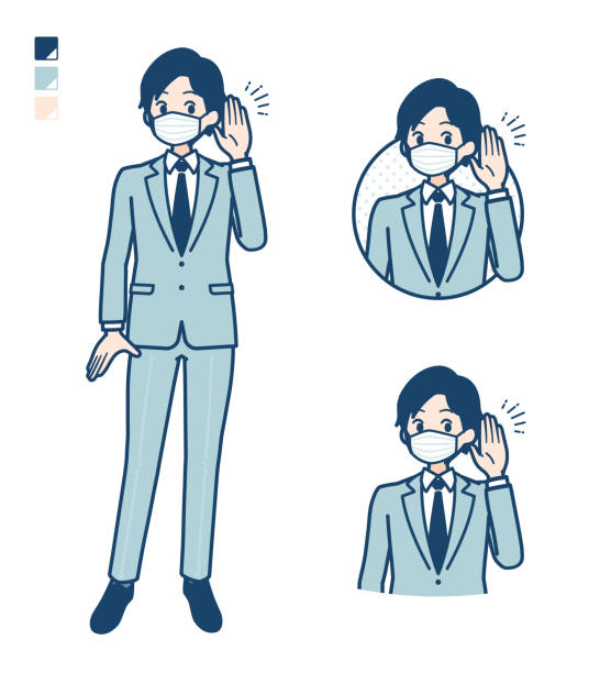 ilustrações de stock, clip art, desenhos animados e ícones de simple suit businessman mask_listening - manga style cute gossip computer icon