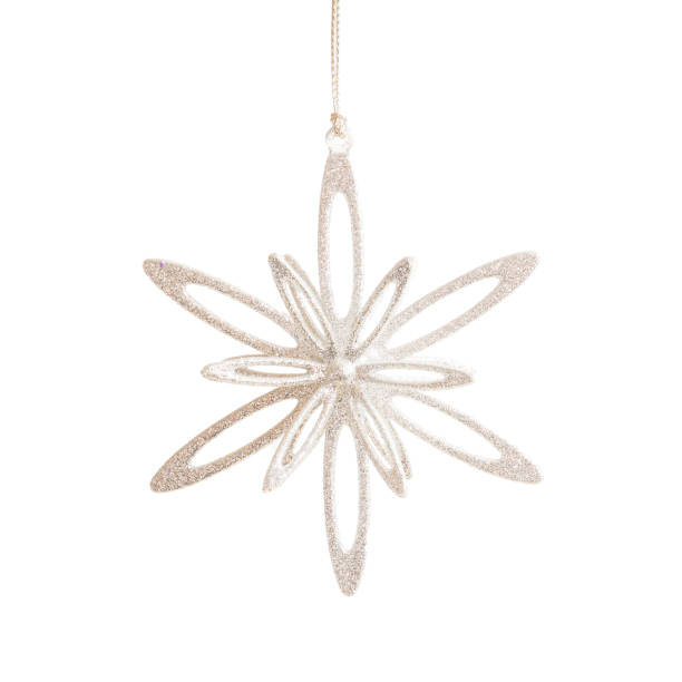 istock Hanging Christmas and New Year silver sparkling star isolated on white 1281772188