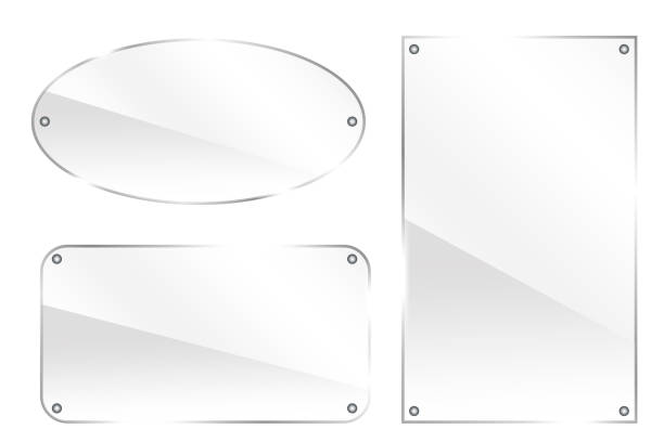 illustrations, cliparts, dessins animés et icônes de boutons en verre. cercle de plexiglas et rectangles sur un fond blanc. formes brillantes. illustration vectorielle. image stock. - ellipse chrome banner sign