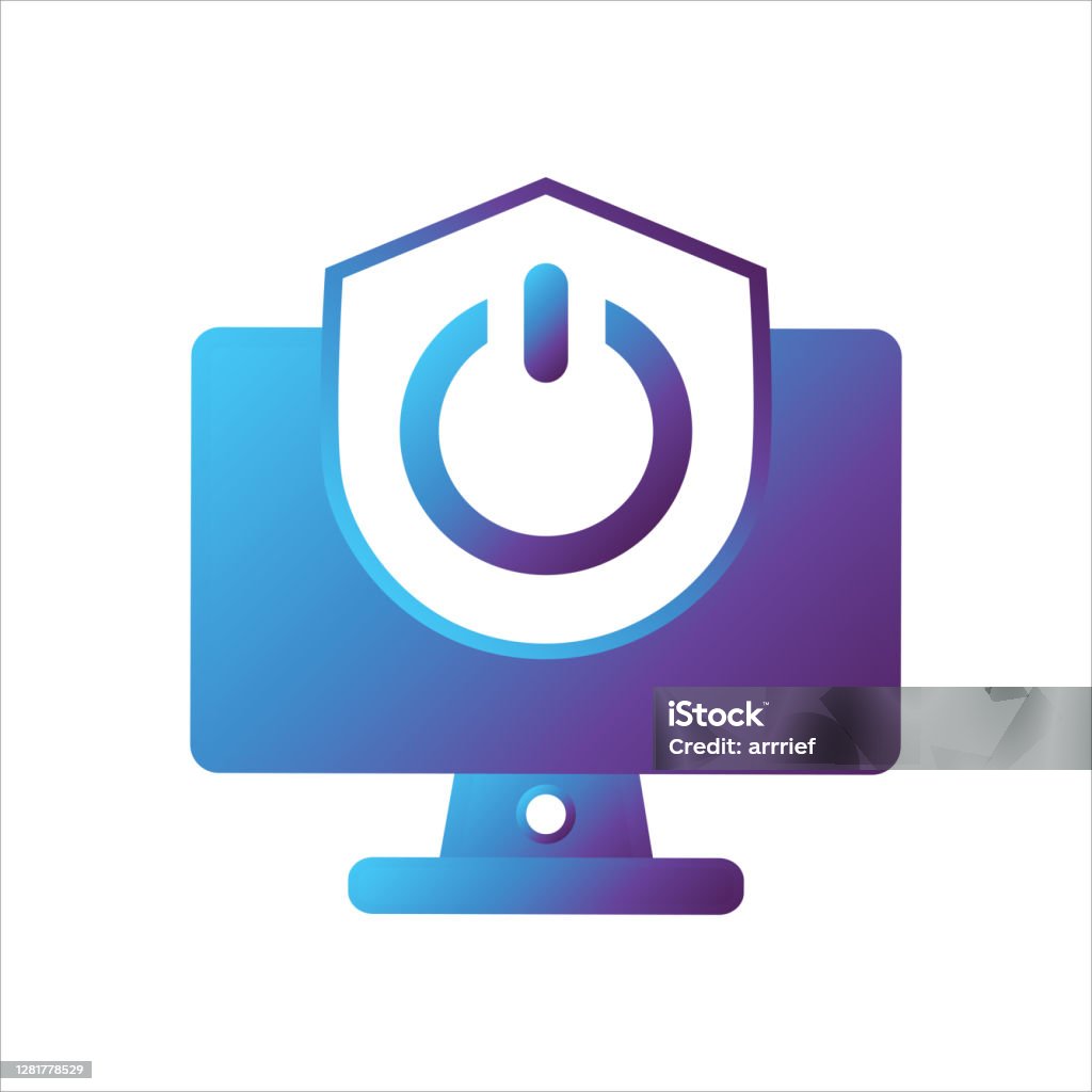 Safe Computing Sign Computer Illustration Computer With Shield And Power Symbol Concept Of ...