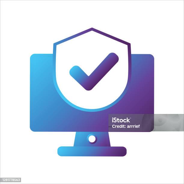 Safe Computing Sign Computer Illustration Computer With Shield And Checkmark Symbol Concept ...