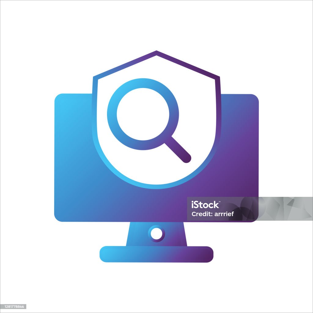 Search Computer Sign Computer Illustration Computer With Shield And Search Symbol Concept Of ...