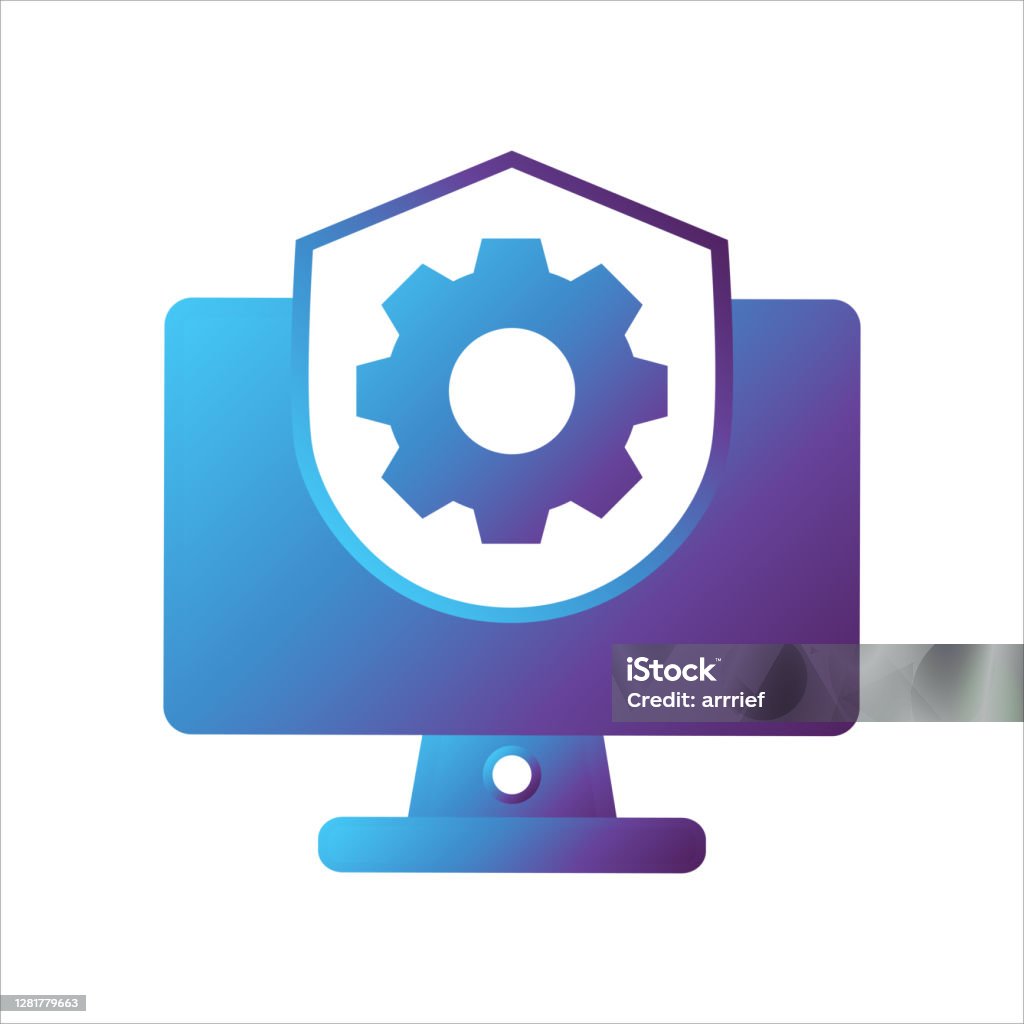 Computer Illustration Computer With Shield And Setting Gear Symbol ...
