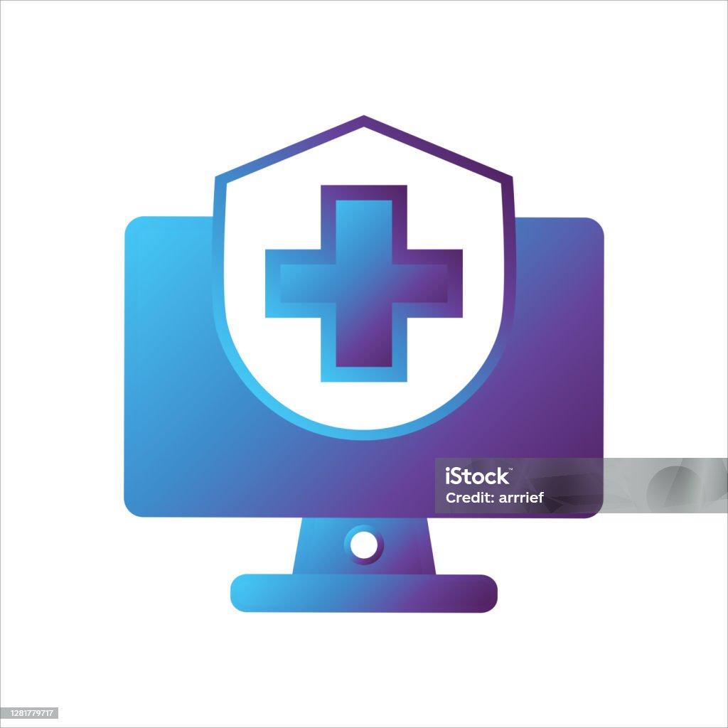 Safe Computing Sign Computer Illustration Computer With Shield And Health Symbol Concept Of ...