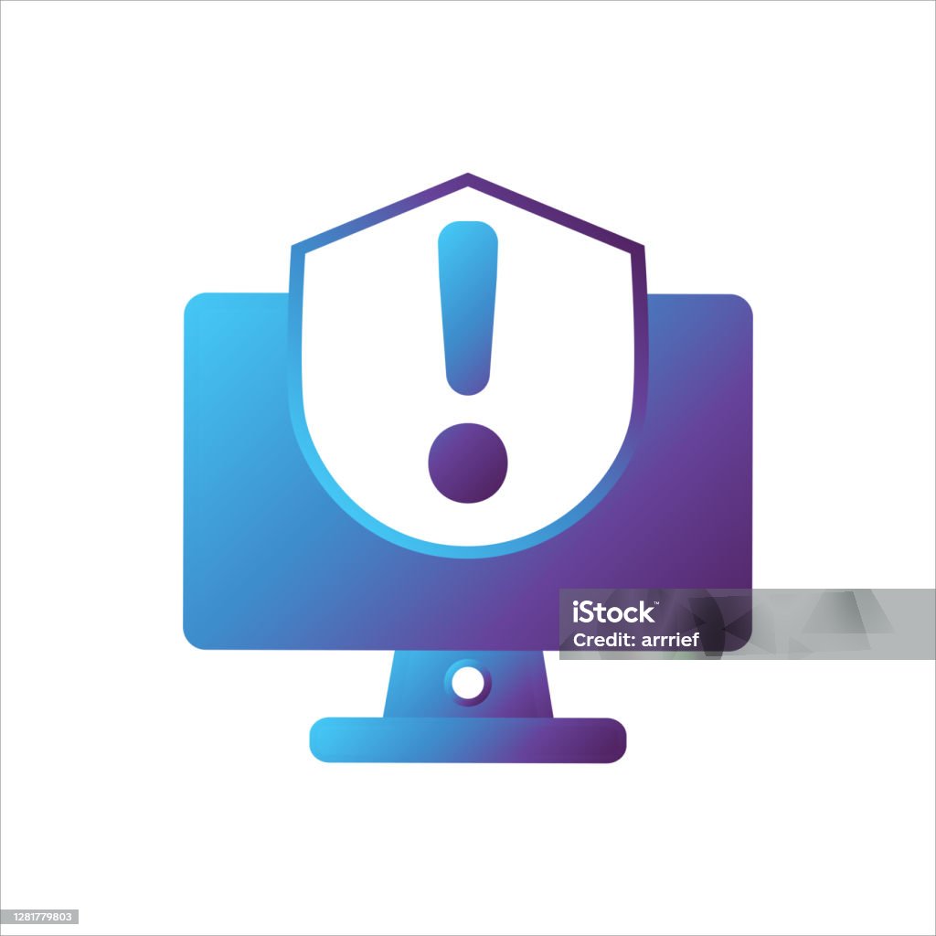 Computer Illustration Computer With Shield And Alert Symbol Concept Of ...