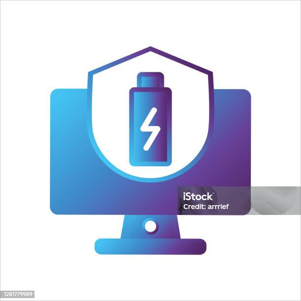 Computer Plus Safety Icon Computer Illustration Computer With Shield And Battery Symbol Concept ...