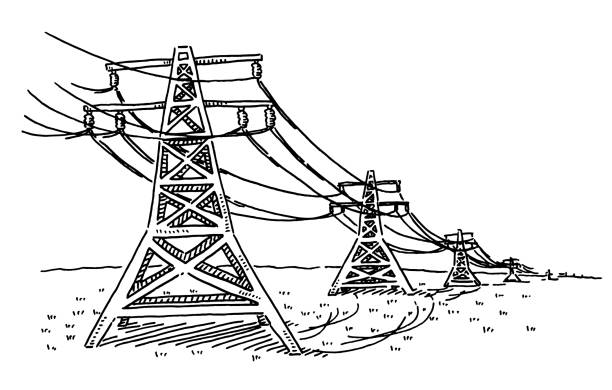 High Voltage Power Line Drawing Hand-drawn vector drawing of a High Voltage Power Line. Black-and-White sketch on a transparent background (.eps-file). Included files are EPS (v10) and Hi-Res JPG. electricity drawings stock illustrations