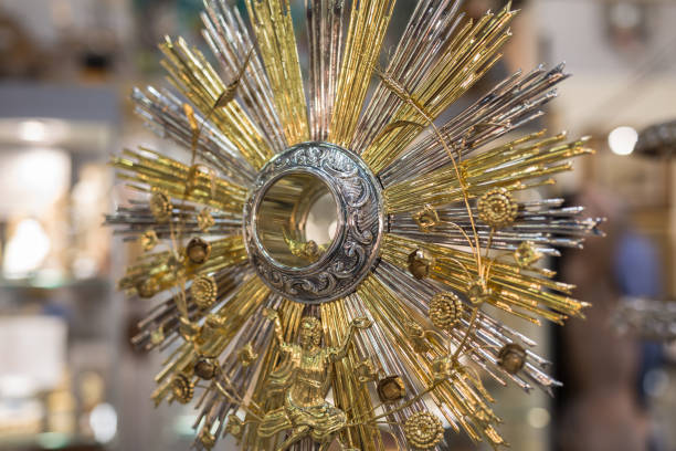 Beautifully Sun Shaped Golden Ostensory inside Church.