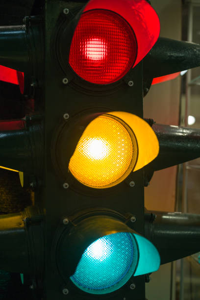 istock Vintage Traffic Lights with Red Light: Street Signal 1281781376