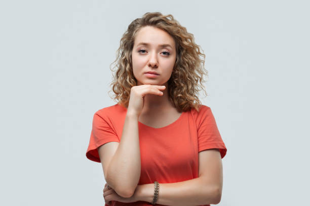 istock Image of nice brooding woman thinking and looking aside. Human emotions, facial expression concept 1281783558