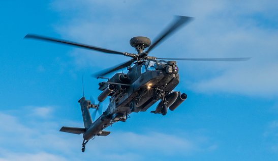 Mexico City, Mexico, September 16 -- A flock of military helicopters during the parade of the Mexican armed forces in the Zocalo (Central Square) in the historic center of Mexico City on the occasion of the Independence Day solemnly celebrated across the country.