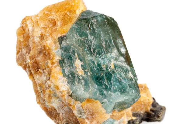 istock macro stone mineral apatite in calcite on a white background 1281784199