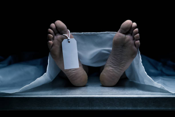 Victim of COVID-19 Dead body with an blank tag. Coronavirus victim. funeral parlor photos stock pictures, royalty-free photos & images