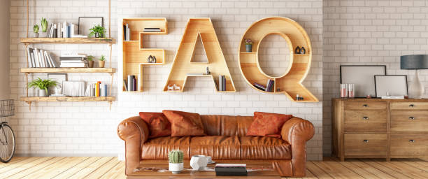 istock FAQ Book Shelf with Leather Sofa and Cozy Interior Panorama 1281786524