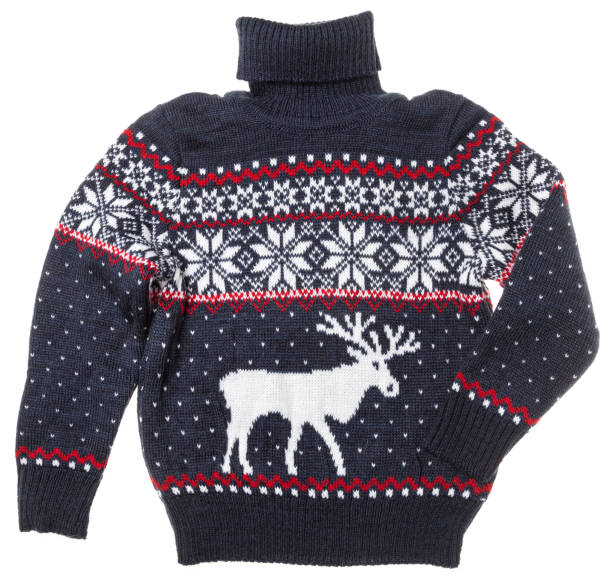 istock Childrens knitted Christmas turtleneck sweater on white background 1281787922