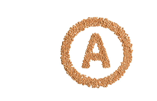 Vitamin A sign from wheat on white isolated background.