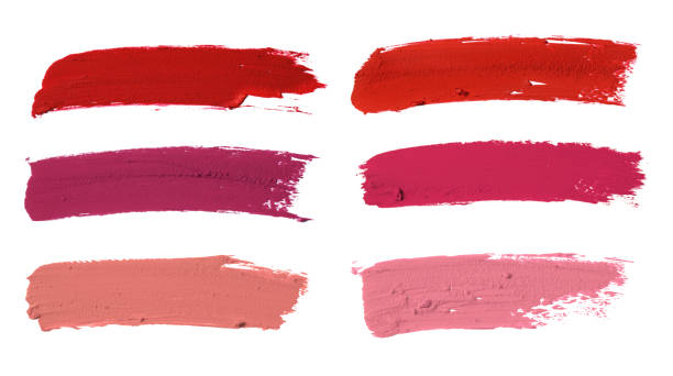 set von verschiedenen lippenstift pastell farbe abstrich proben (clipping path) - roter lippenstift stock-fotos und bilder