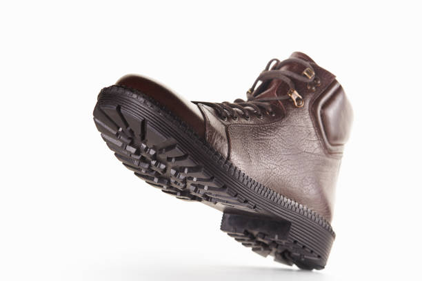 Black leather shoes, close up