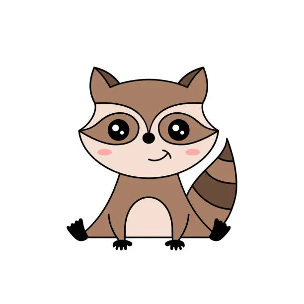 Vector illustration of Cute raccoon sitting. Cartoon raccoon character.