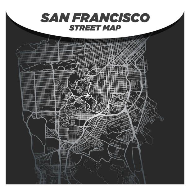San Francisco City Street Map on Elegant Silver Background vector art illustration
