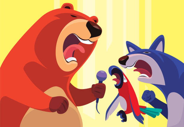 ilustrações de stock, clip art, desenhos animados e ícones de bear wolf and parrot singing - choir elements
