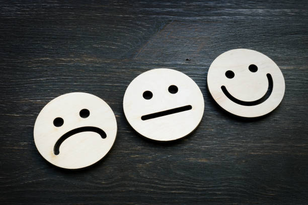 istock Sad and happy face. Evaluation or customer satisfaction concept. 1281795808