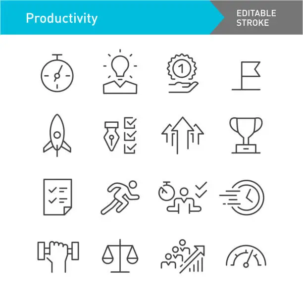Vector illustration of Productivity Icons - Line Series - Editable Stroke