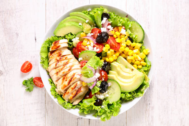 istock grilled chicken fillet with vegetable salad- buddha bowl 1281798459